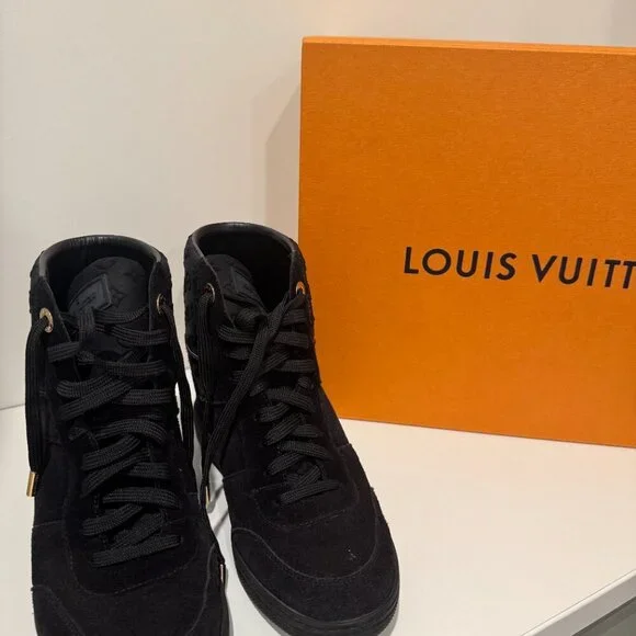 Louis Vuitton Monogram Louis Vuitton Wedge Sneakers – Black Suede - Picture 3 of 11